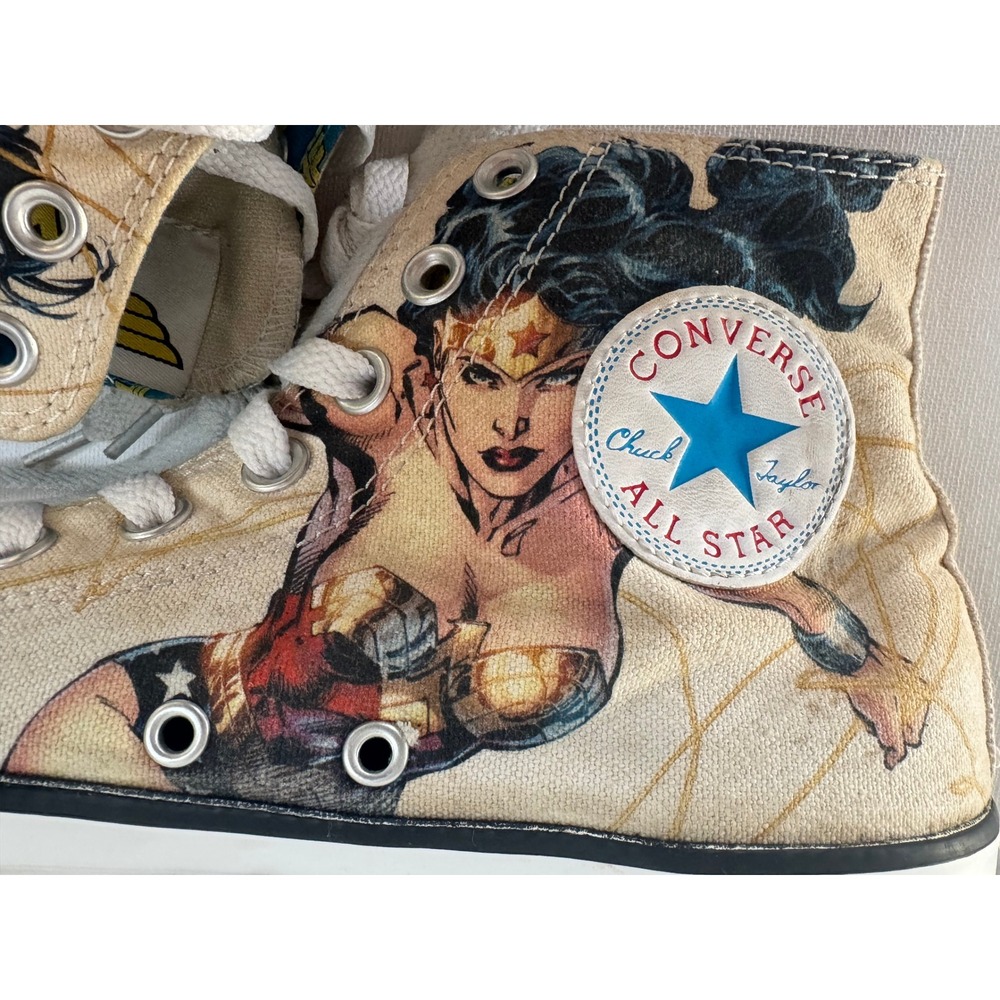 Converse Wonder Woman DC Comics High Top Sneakers Mens 7 Womens 9 Gold White - Picture 5 of 12